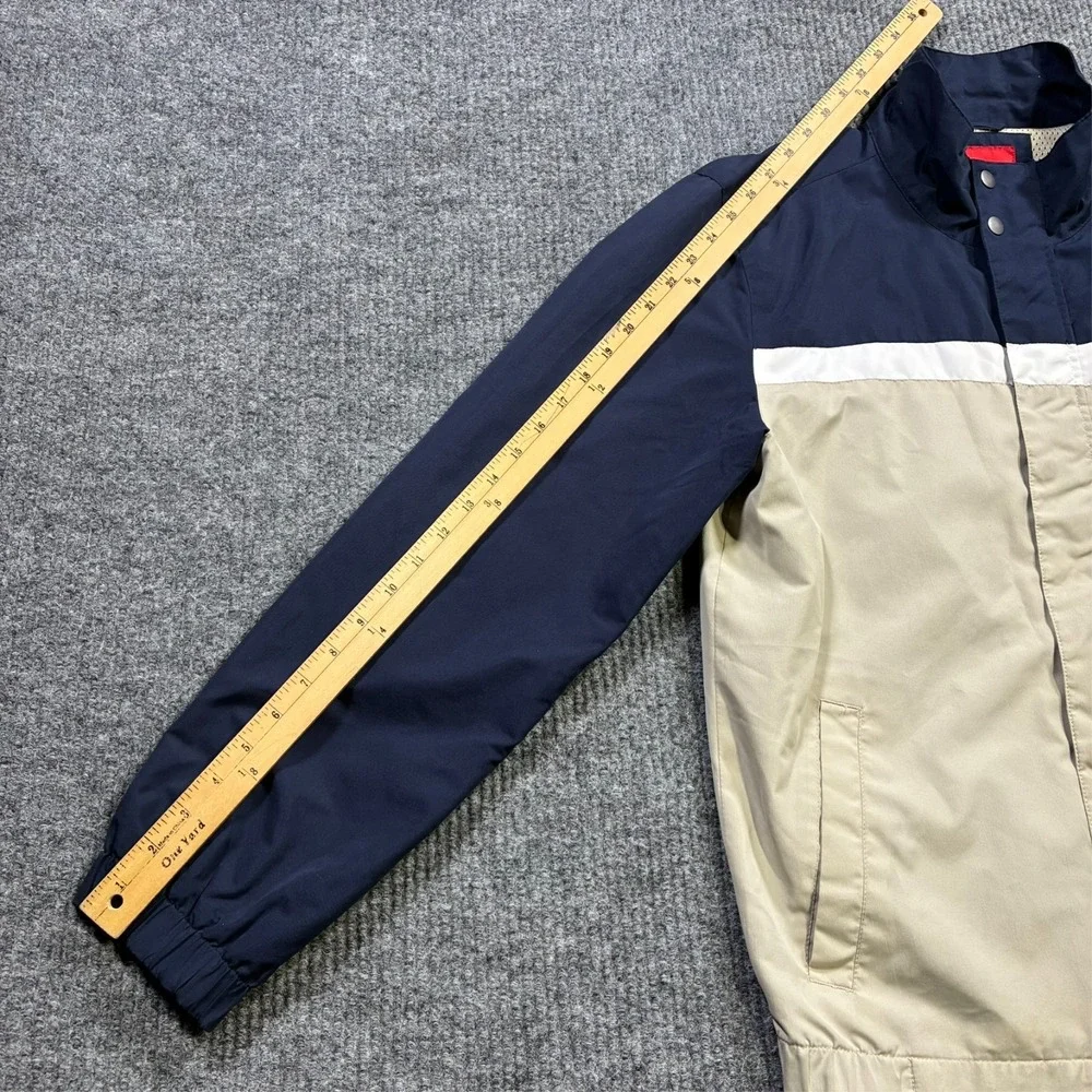 IZOD Mens Zip Front Jacket Size M Navy‎ Khaki Colorblock Mesh Lined Casual